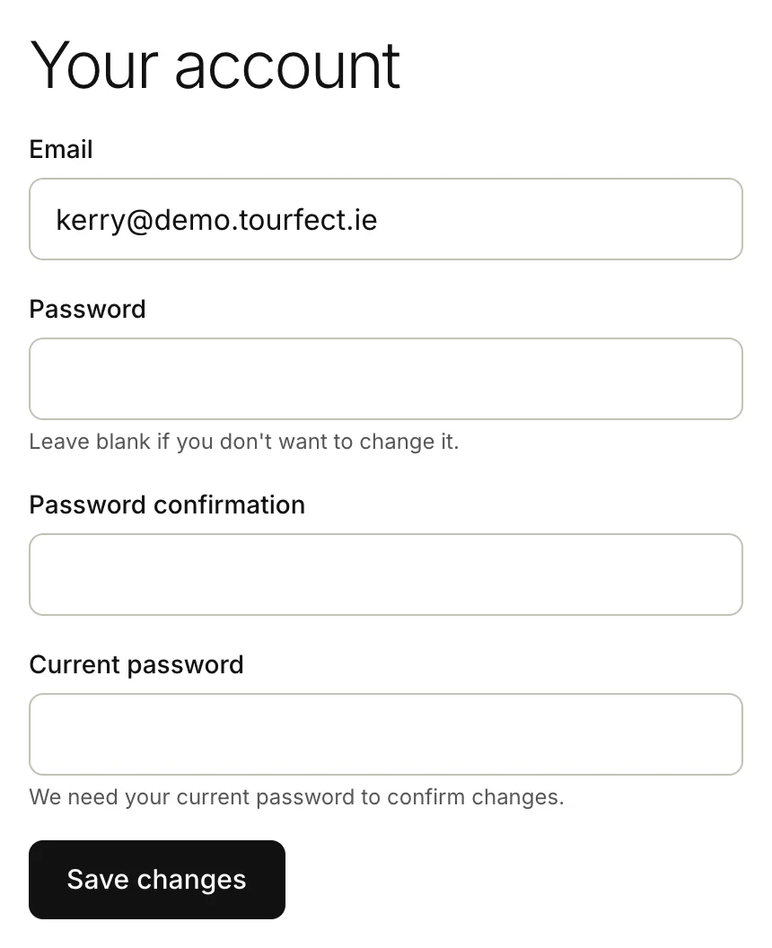 The Your account page