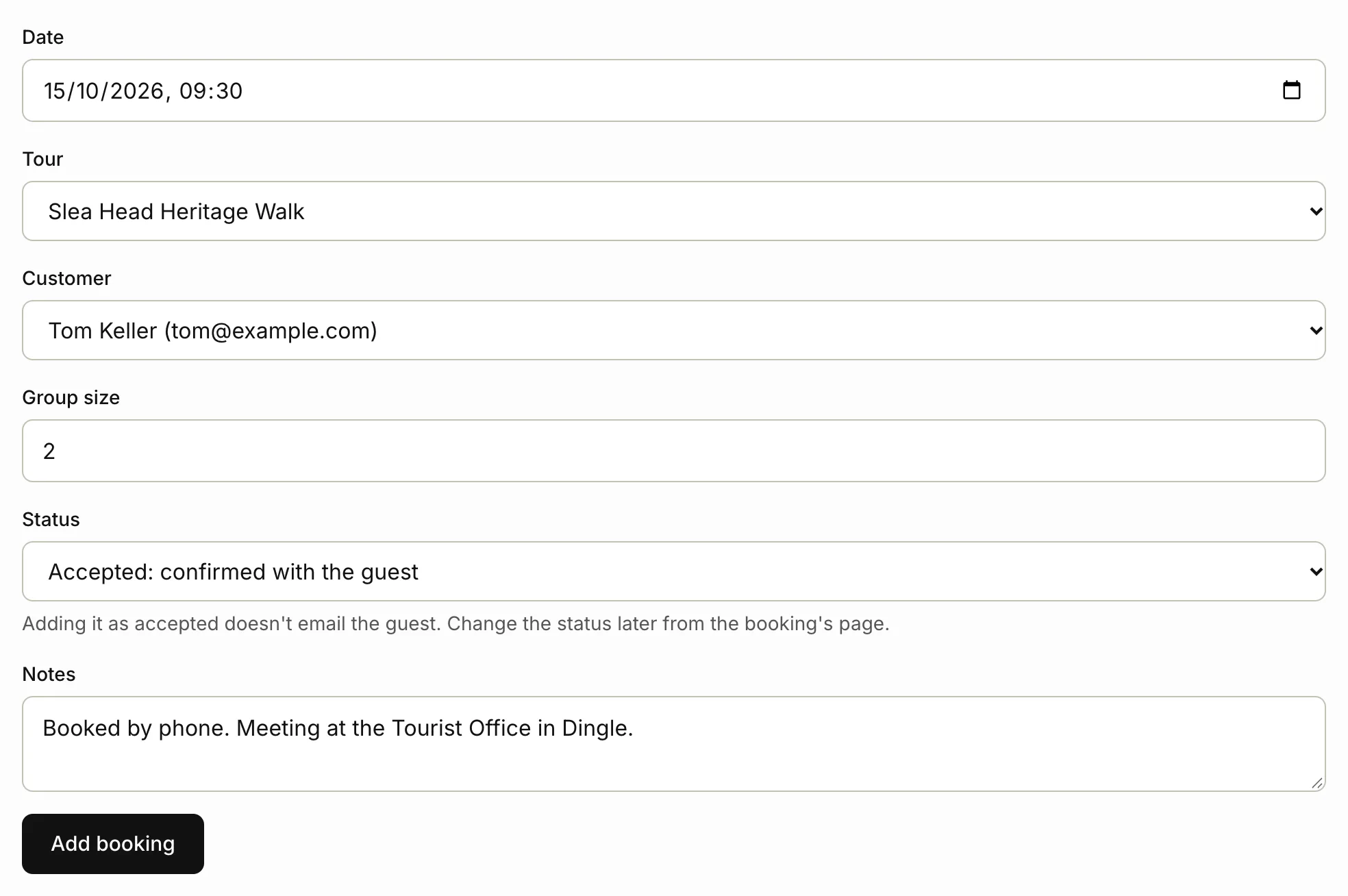 The New booking form