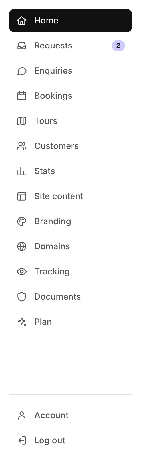 The dashboard menu