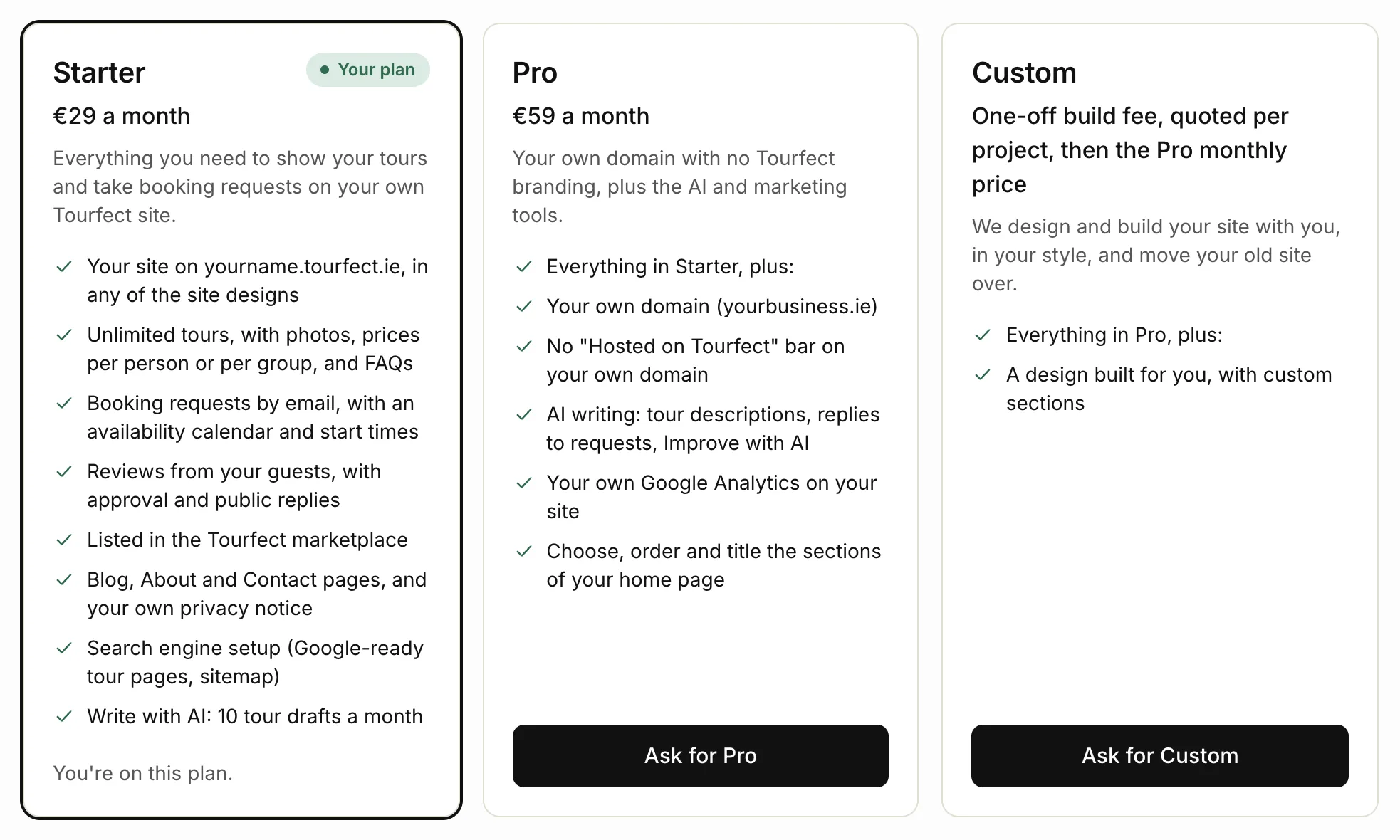 The Plan page in the dashboard