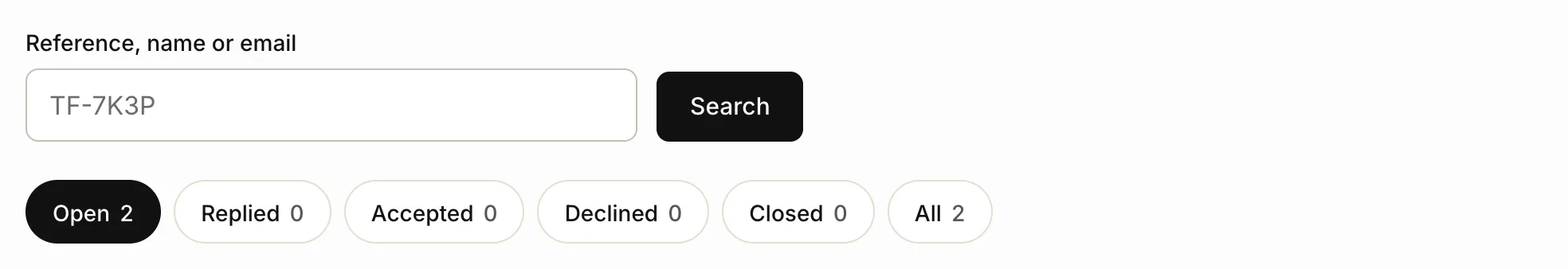 The search box and the filters on Requests