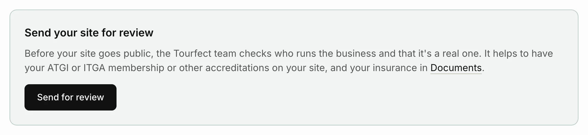 The Send your site for review card on Home