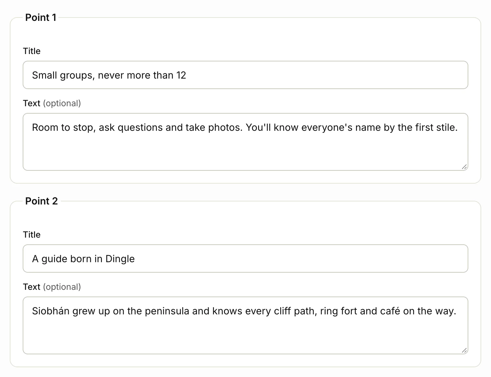 Two points filled in on the Why choose us page